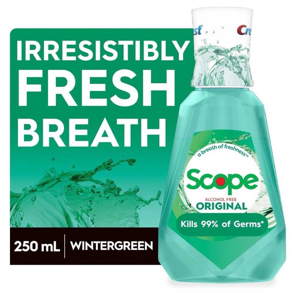 Crest Scope Classic Alcohol-free Mouthwash Original Mint 250 ML, 8.4FL - 10 Pack